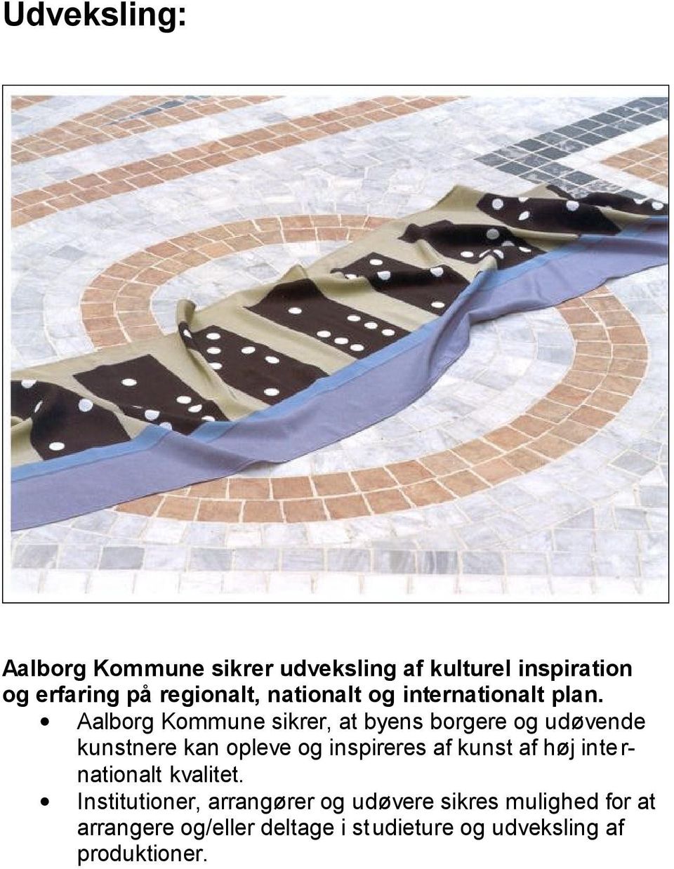 Aalborg Kommune sikrer, at byens borgere og udøvende kunstnere kan opleve og inspireres af kunst