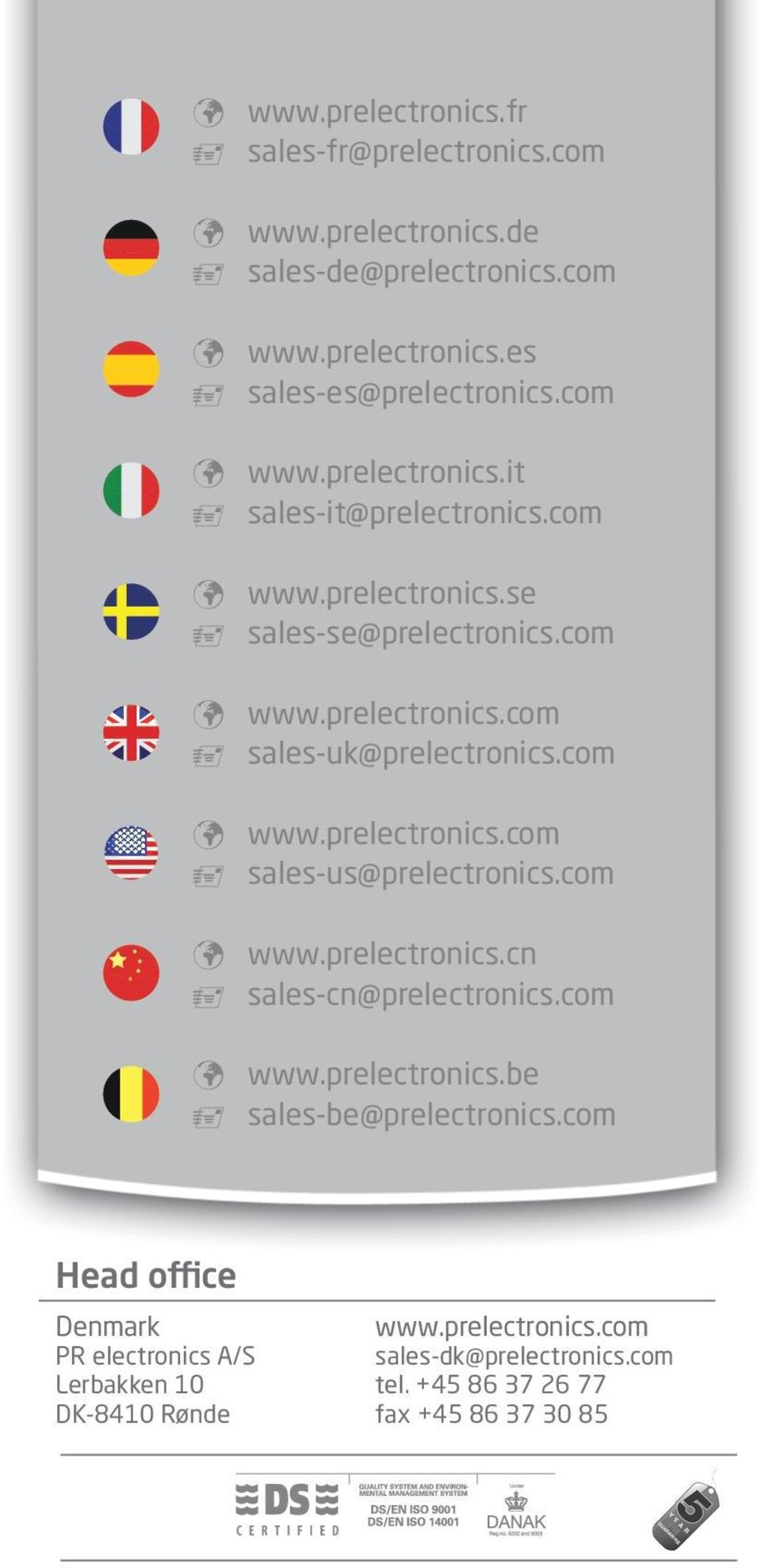 com www.prelectronics.cn sales-cn@prelectronics.com www.prelectronics.be sales-be@prelectronics.com Head office Denmark www.prelectronics.com PR electronics A/S sales-dk@prelectronics.