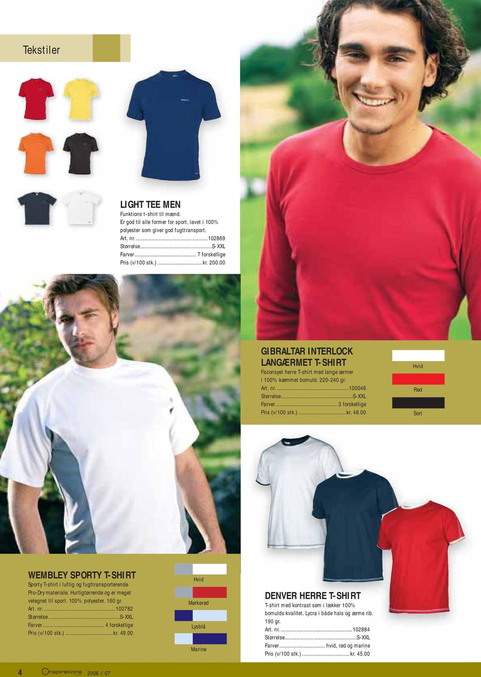 ..S-XXL Farver... 3 forskellige Pris (v/100 stk.)...kr. 48.00 Hvid Rød Sort WEMBLEY SPORTY T-SHIRT Sporty T-shirt i luftig og fugttransporterende Pro-Dry materiale.