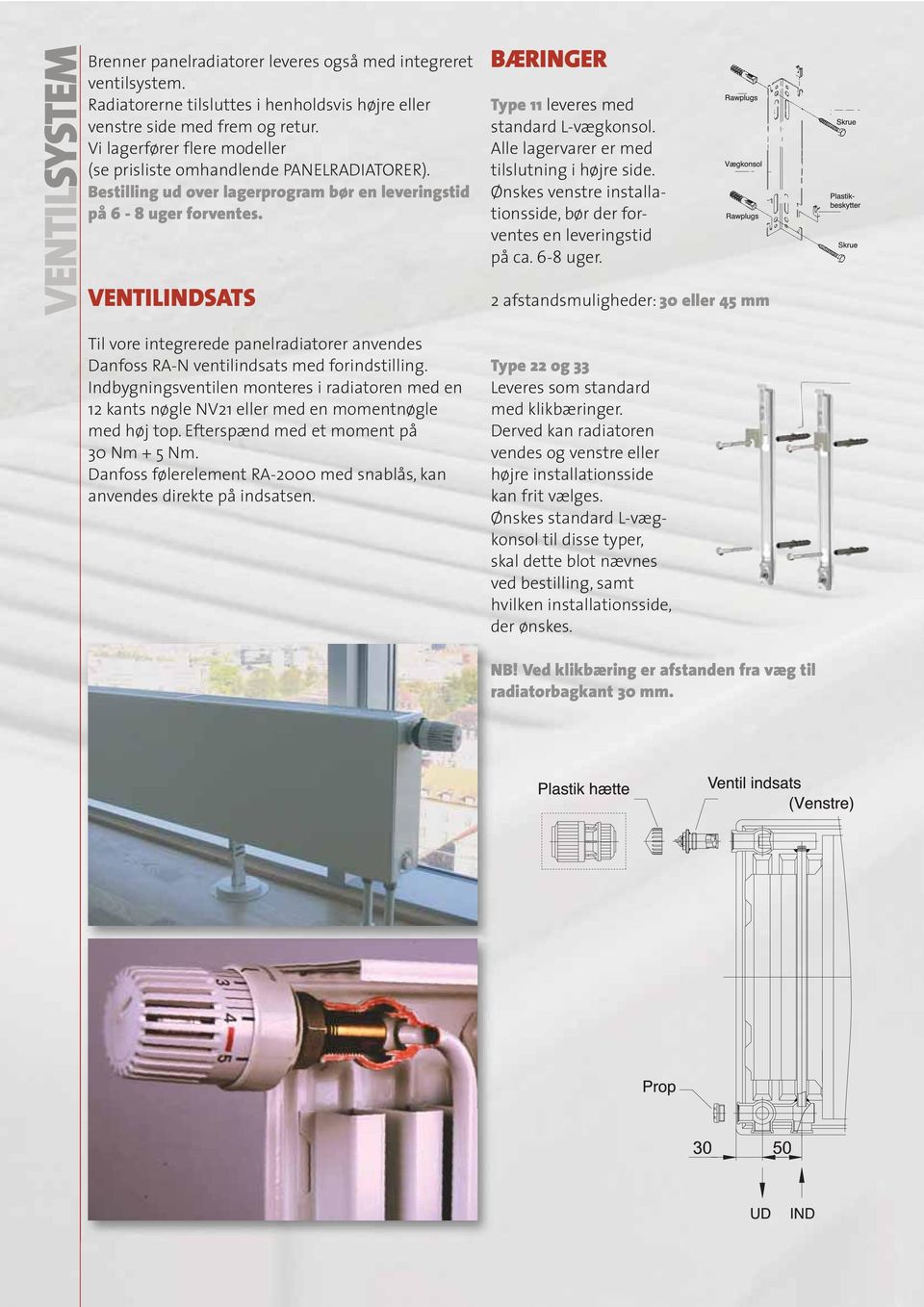 VENTILINDSATS VENTILSYSTEMBrenner Til vore integrerede panelradiatorer anvendes Danfoss RA-N ventilindsats med forindstilling.