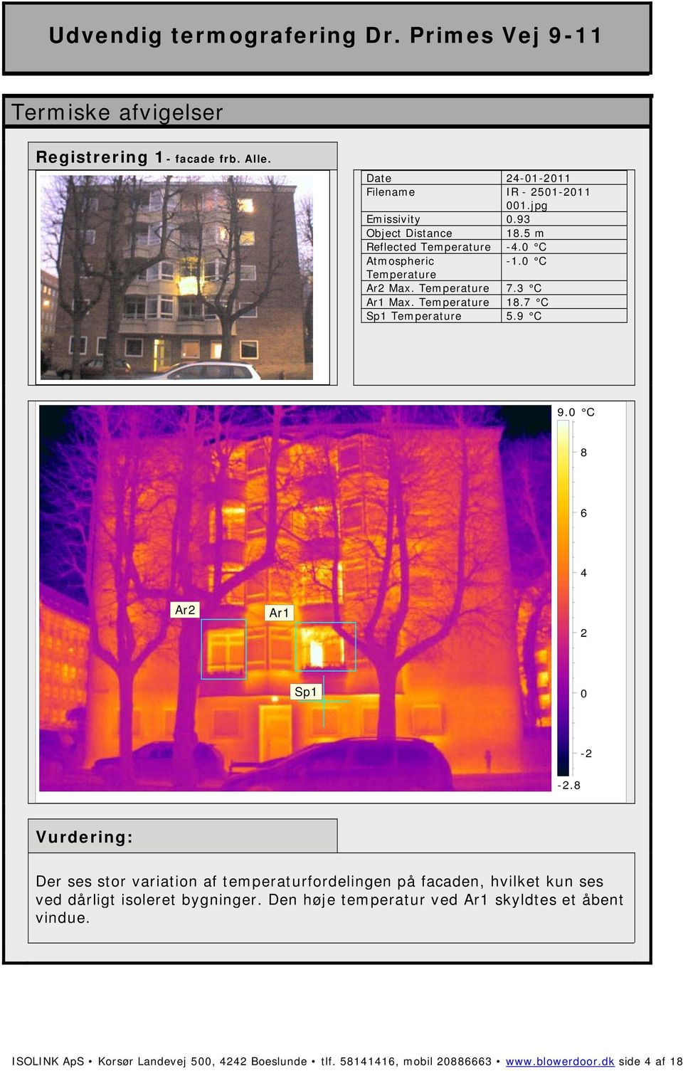 8 Der ses stor variation af temperaturfordelingen på facaden, hvilket kun ses ved dårligt isoleret bygninger.