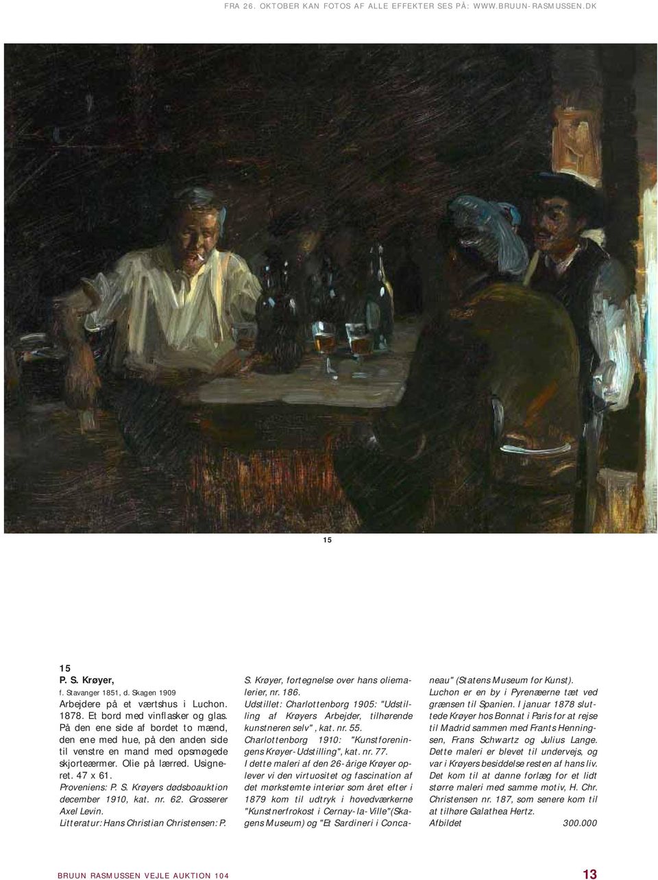 Krøyers dødsboauktion december 1910, kat. nr. 62. Grosserer Axel Levin. Litteratur: Hans Christian Christensen: P. S. Krøyer, fortegnelse over hans oliemalerier, nr. 186.