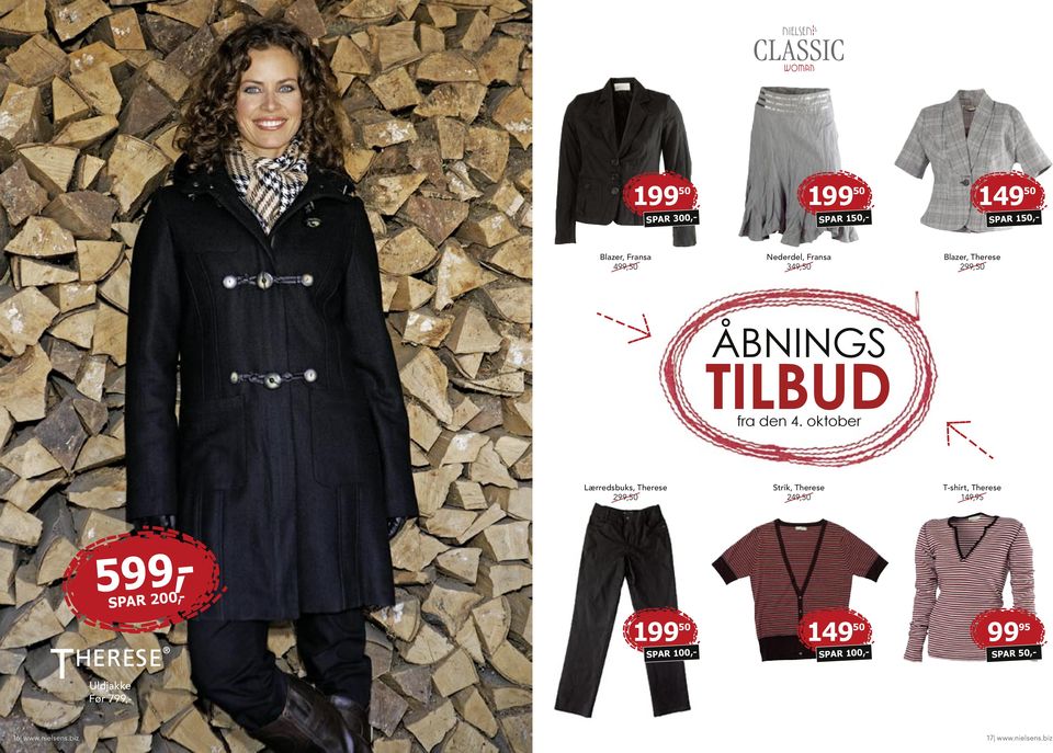 oktober Lærredsbuks, Therese Strik, Therese 249,50 T-shirt, Therese 149,95 Uldjakke