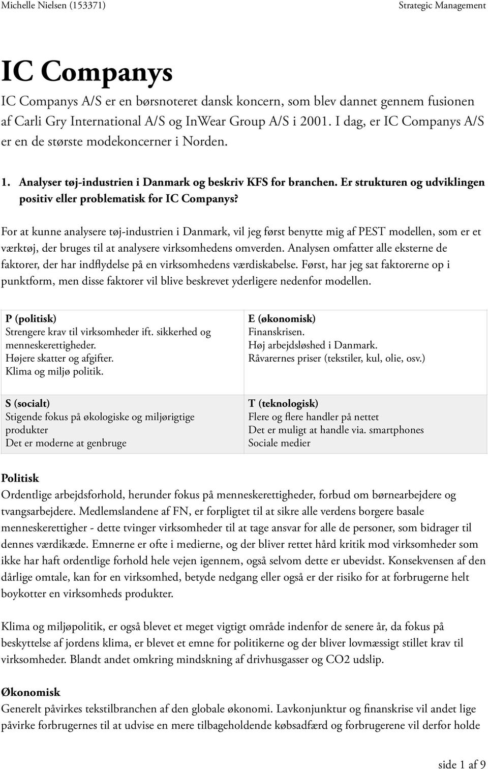 1. Analyser tøj-industrien i Danmark og beskriv KFS for branchen. Er  strukturen og udviklingen positiv eller problematisk for IC Companys? - PDF  Free Download