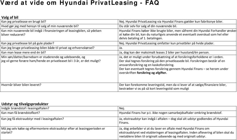 Værd at vide om Hyundai PrivatLeasing - FAQ - PDF Gratis download