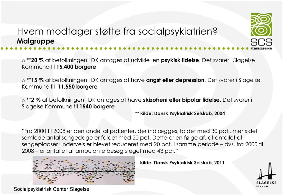 550 borgere o **2 % af befolkningen i DK antages at have skizofreni eller bipolar lidelse.