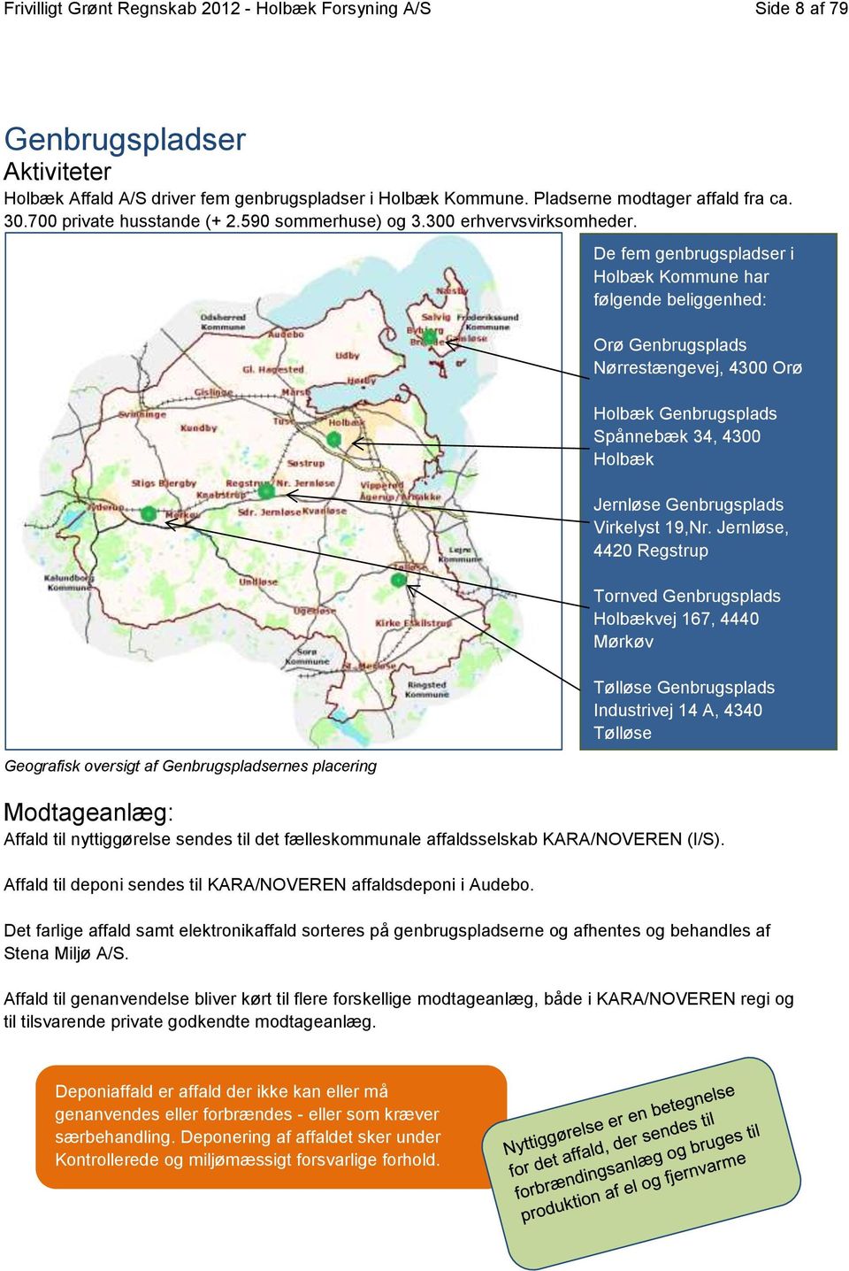 Geografisk oversigt af Genbrugspladsernes placering Modtageanlæg: Affald til nyttiggørelse sendes til det fælleskommunale affaldsselskab KARA/NOVEREN (I/S).