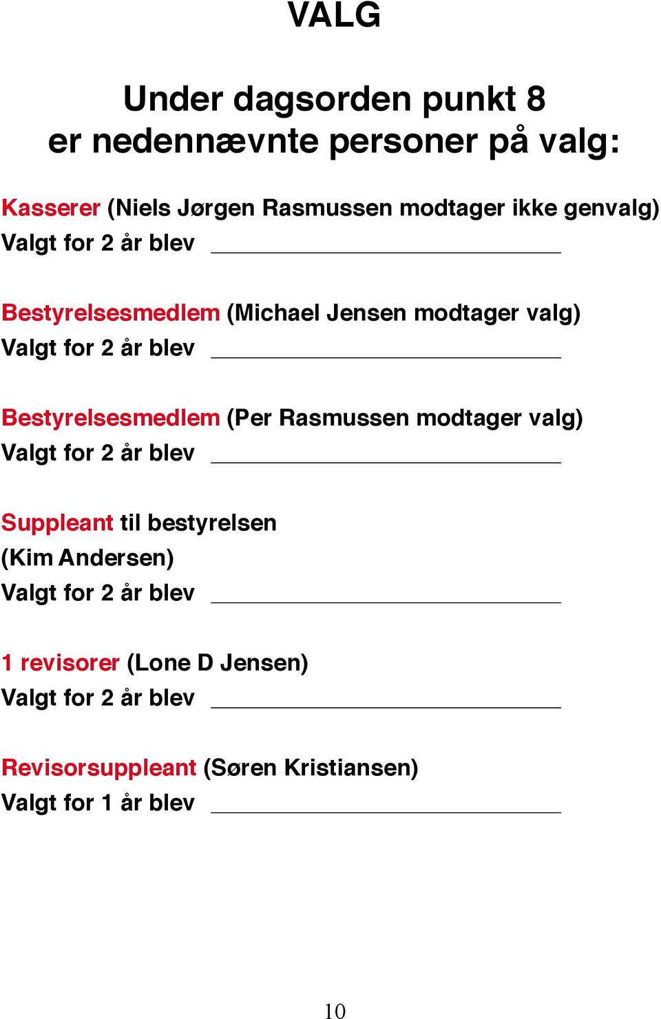 Bestyrelsesmedlem (Per Rasmussen modtager valg) Valgt for 2 år blev Suppleant til bestyrelsen (Kim Andersen)