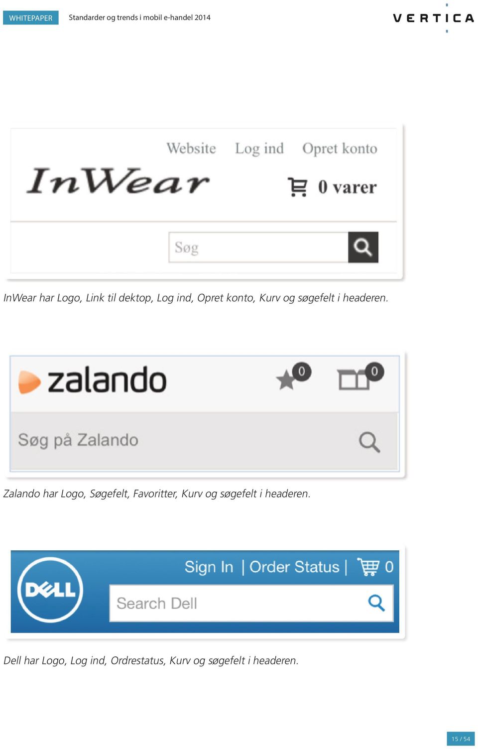 Zalando har Logo, Søgefelt, Favoritter,  Dell har Logo,