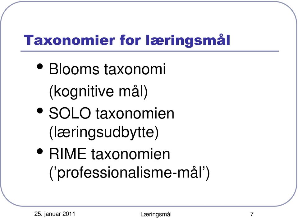 taxonomien (læringsudbytte) RIME