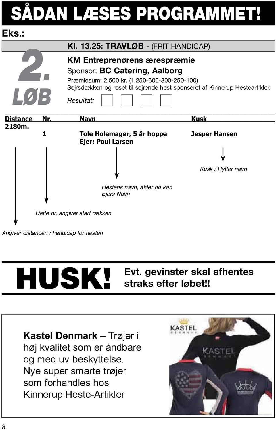 250-600-300-250-100) LØB Sejrsdækken og Resultat: roset til sejrende hest sponseret af Kinnerup Heste-artikler Distance Nr. Navn Kusk 2180m.
