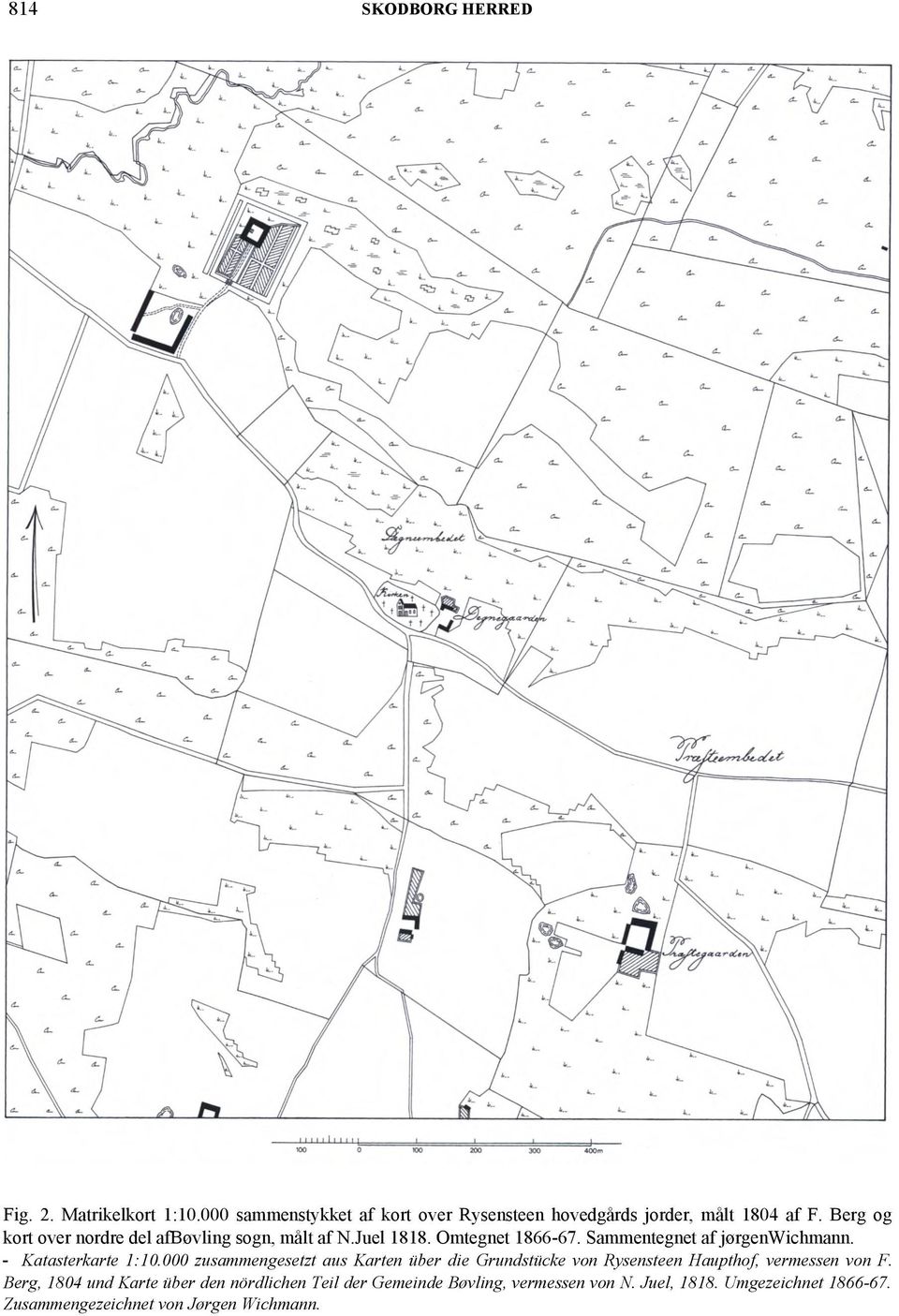 - Katasterkarte 1:10.000 zusammengesetzt aus Karten über die Grundstücke von Rysensteen Haupthof, vermessen von F.