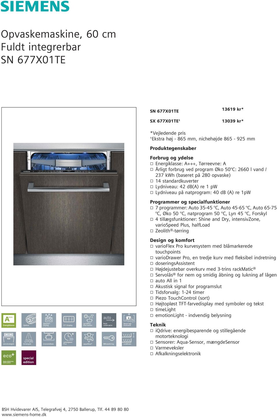 Opvaskemaskine, 60 cm Fuldt integrerbar SN 677X01TE - PDF Free Download