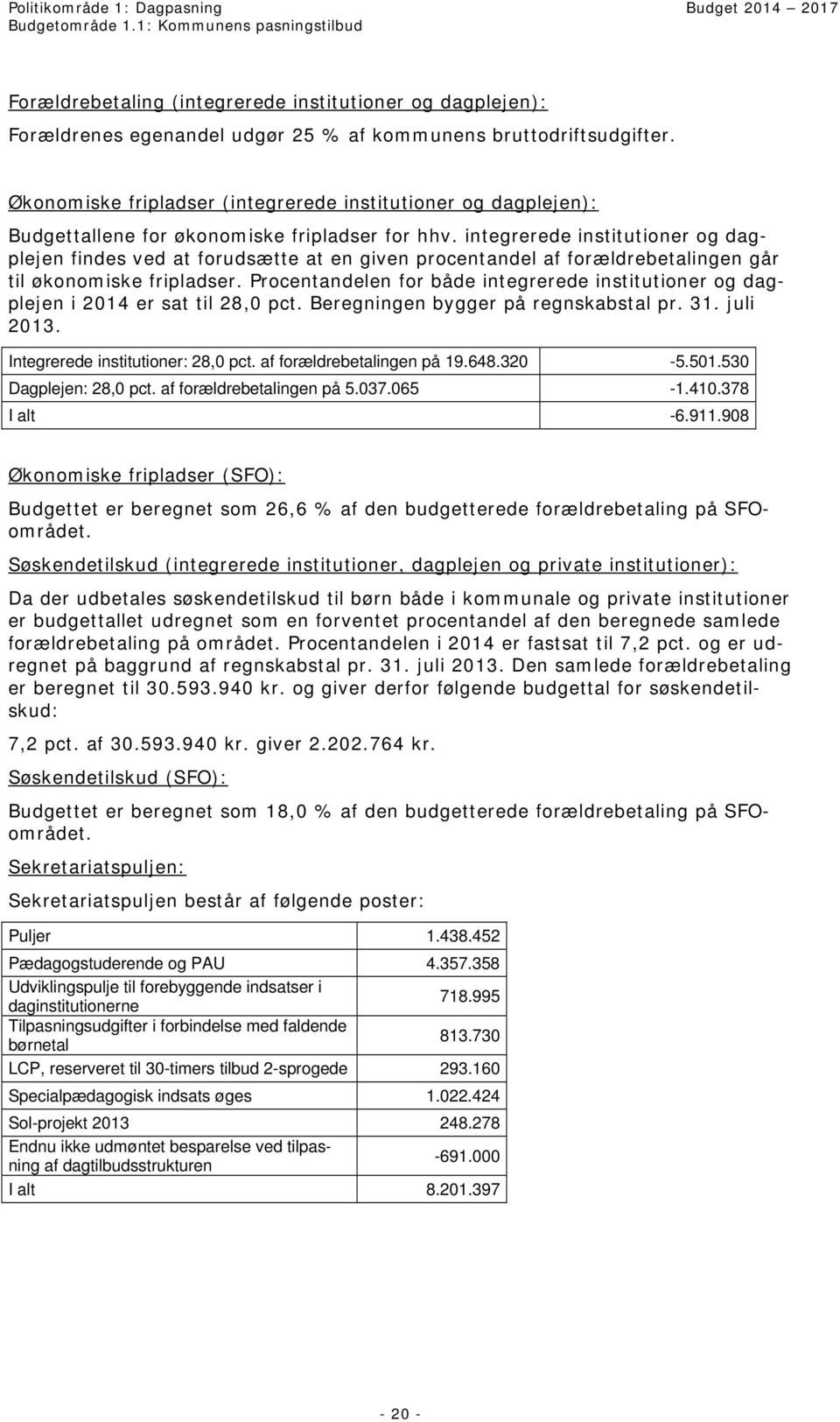 Økonomiske fripladser (integrerede institutioner og dagplejen): Budgettallene for økonomiske fripladser for hhv.
