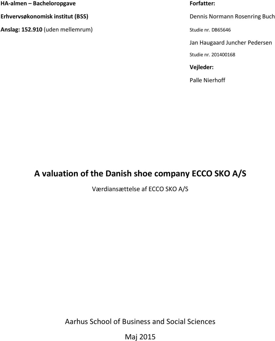 A valuation of the Danish shoe company ECCO SKO A/S - PDF Gratis download