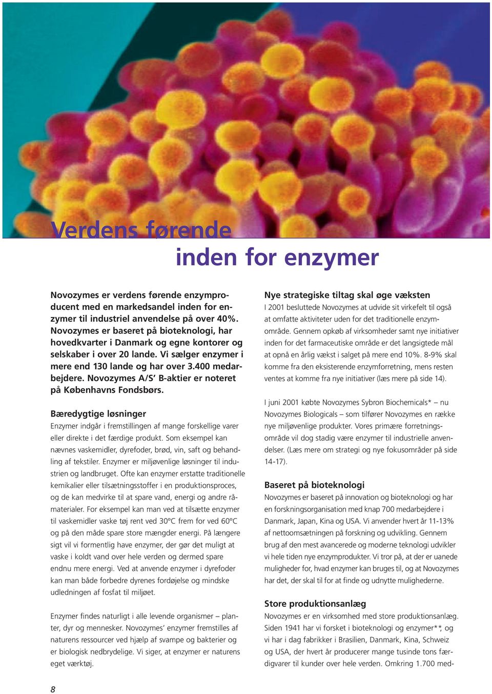 Novozymes A/S B-aktier er noteret på Københavns Fondsbørs. Bæredygtige løsninger Enzymer indgår i fremstillingen af mange forskellige varer eller direkte i det færdige produkt.