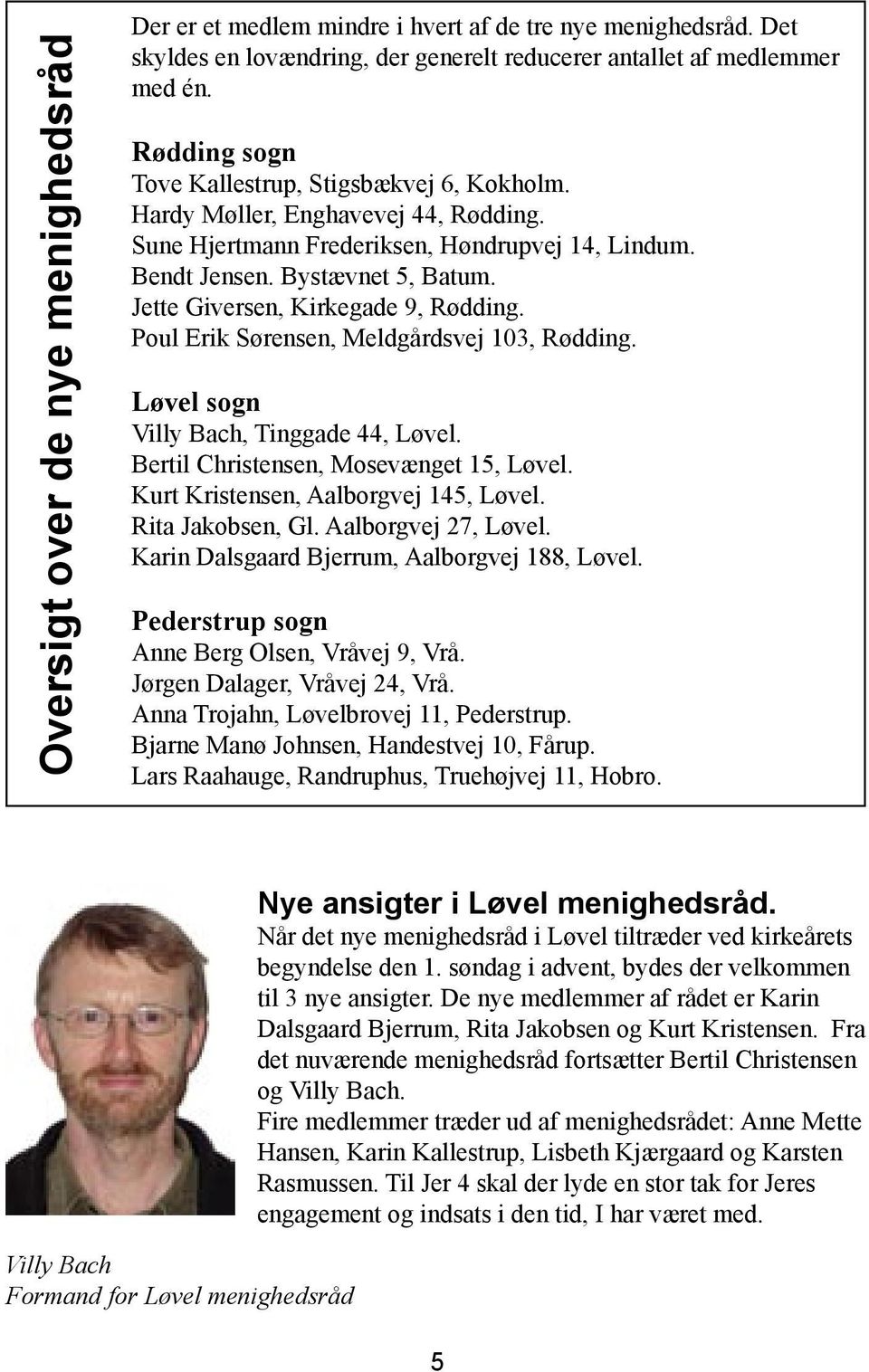 Jette Giversen, Kirkegade 9, Rødding. Poul Erik Sørensen, Meldgårdsvej 103, Rødding. Løvel sogn Villy Bach, Tinggade 44, Løvel. Bertil Christensen, Mosevænget 15, Løvel.