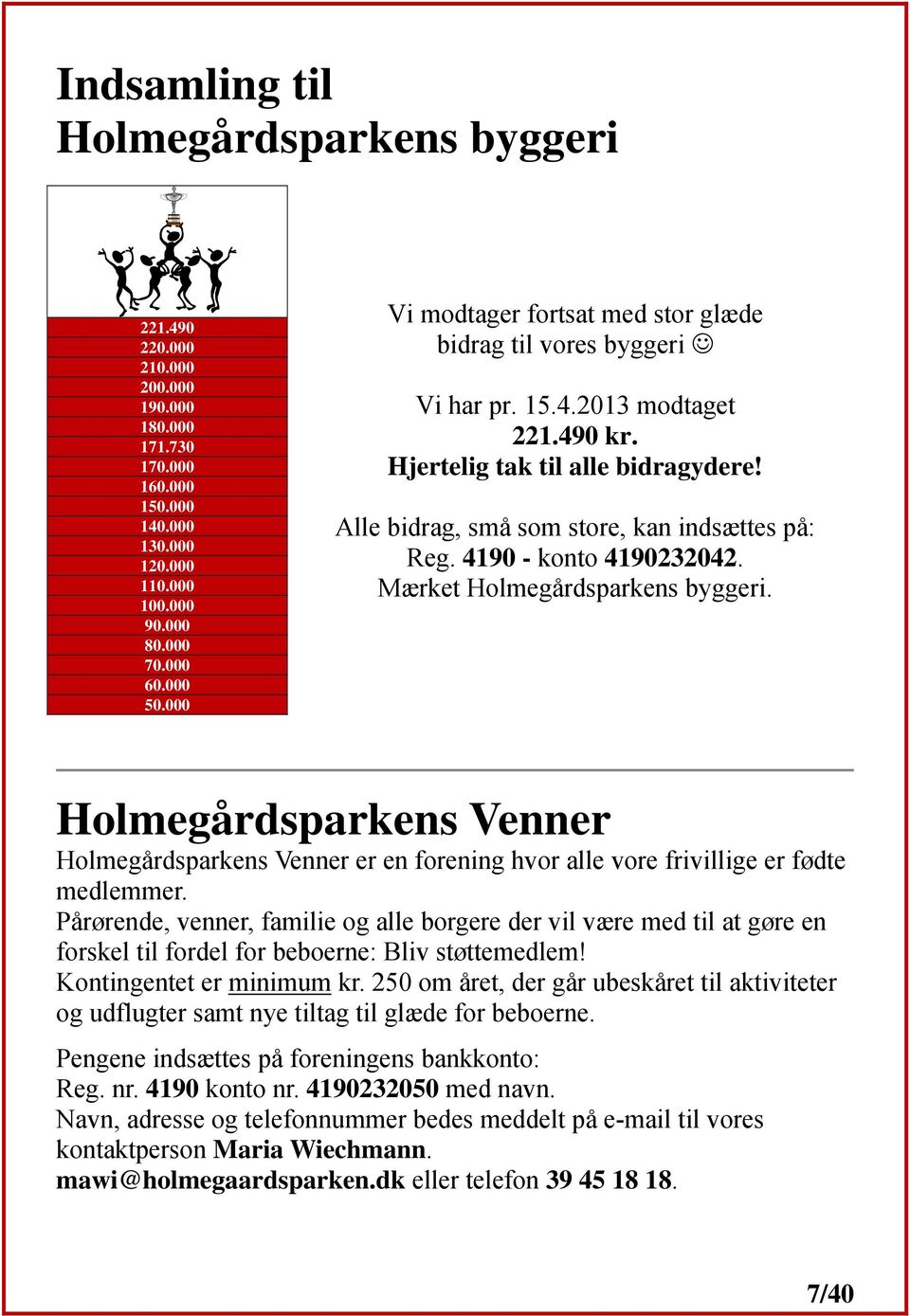 4190 - konto 4190232042. Mærket Holmegårdsparkens byggeri. Holmegårdsparkens Venner Holmegårdsparkens Venner er en forening hvor alle vore frivillige er fødte medlemmer.