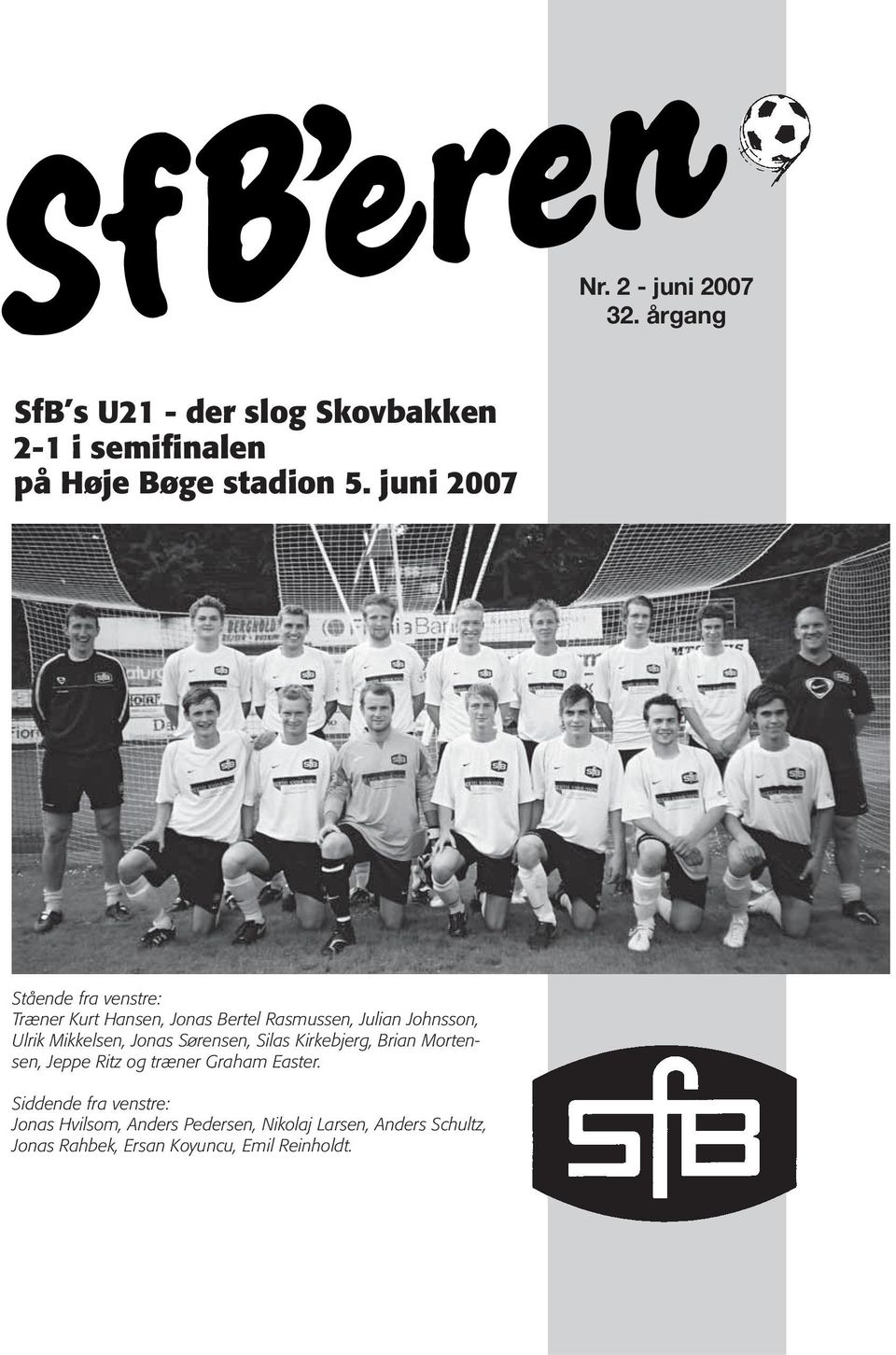 Mikkelsen, Jonas Sørensen, Silas Kirkebjerg, Brian Mortensen, Jeppe Ritz og træner Graham Easter.
