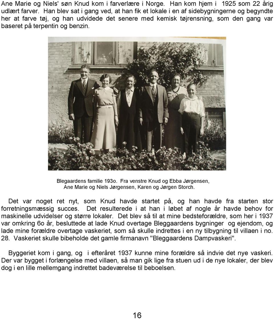 Blegaardens familie 193o. Fra venstre Knud og Ebba Jørgensen, Ane Marie og Niels Jørgensen, Karen og Jørgen Storch.