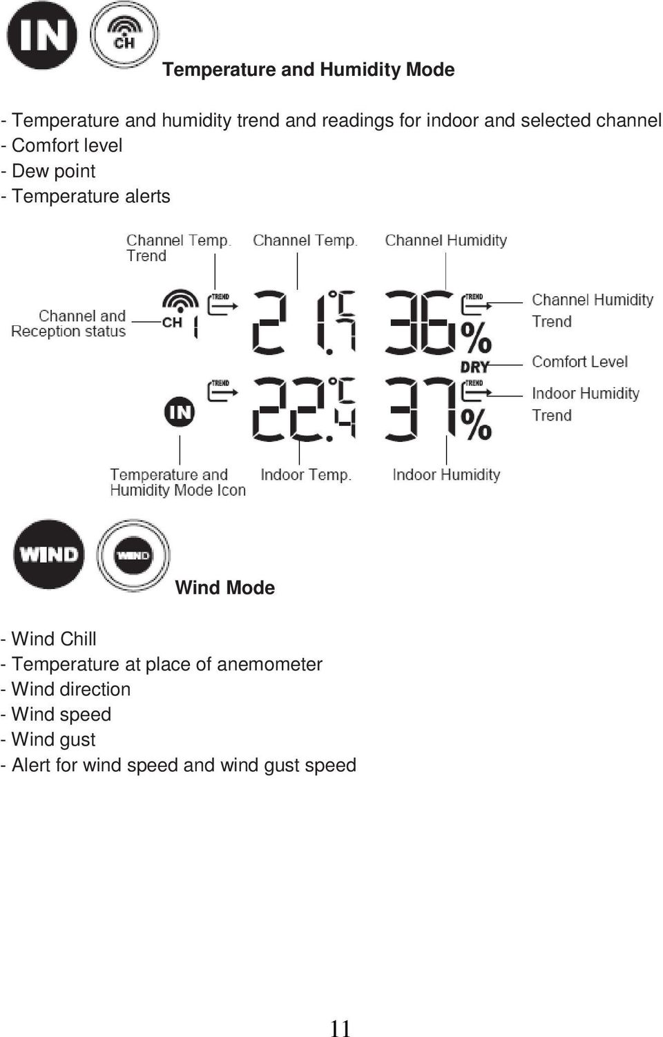 alerts Wind Mode - Wind Chill - Temperature at place of anemometer - Wind