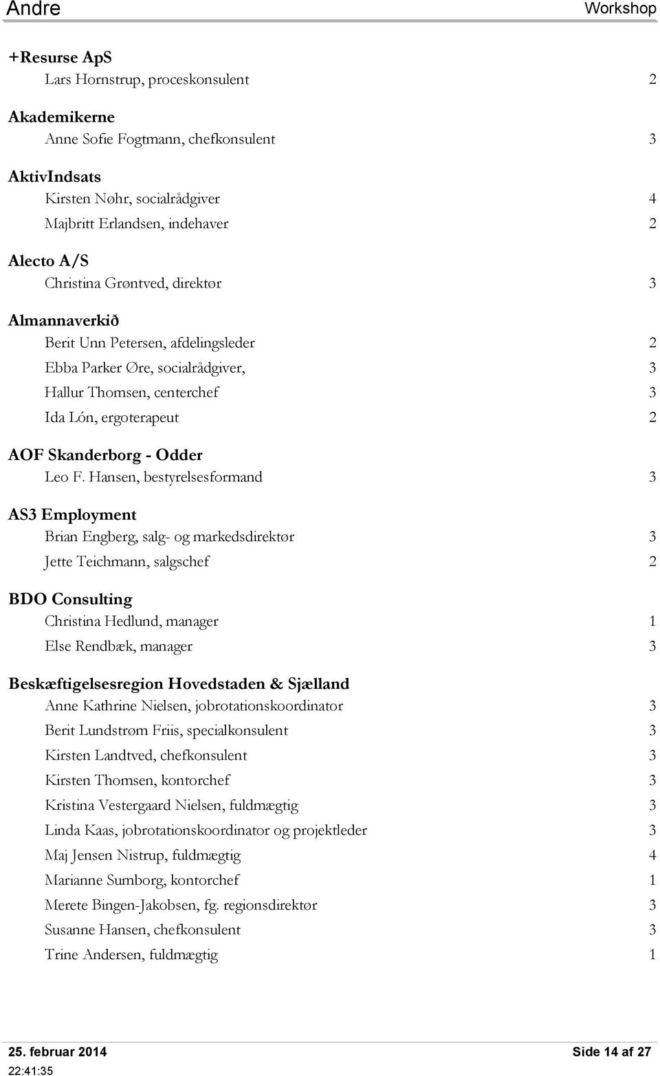 Beskæftigelsestræf Opdateret deltagerliste - PDF Free