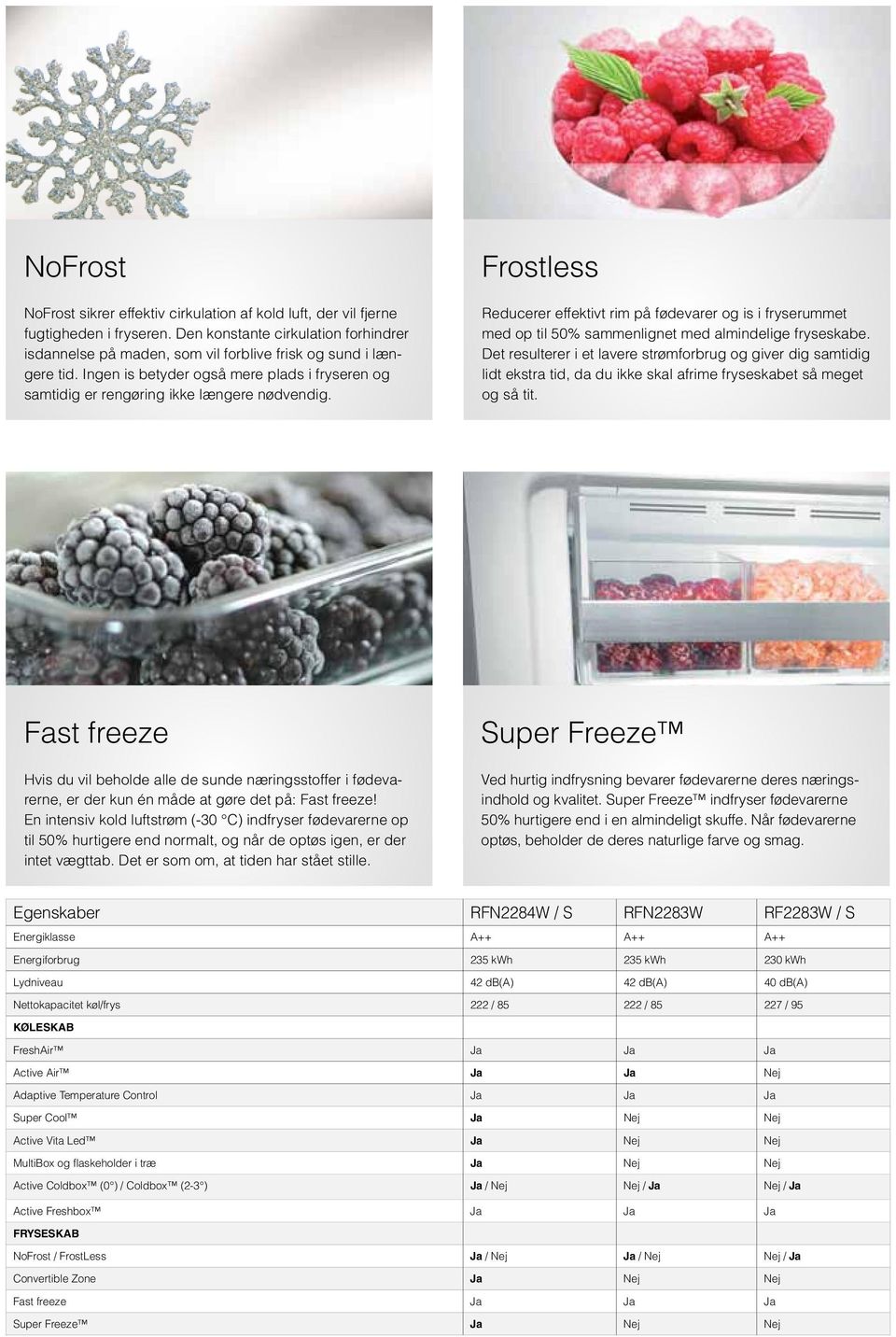 Frostless Reducerer effektivt rim på fødevarer og is i fryserummet med op til 50% sammenlignet med almindelige fryseskabe.