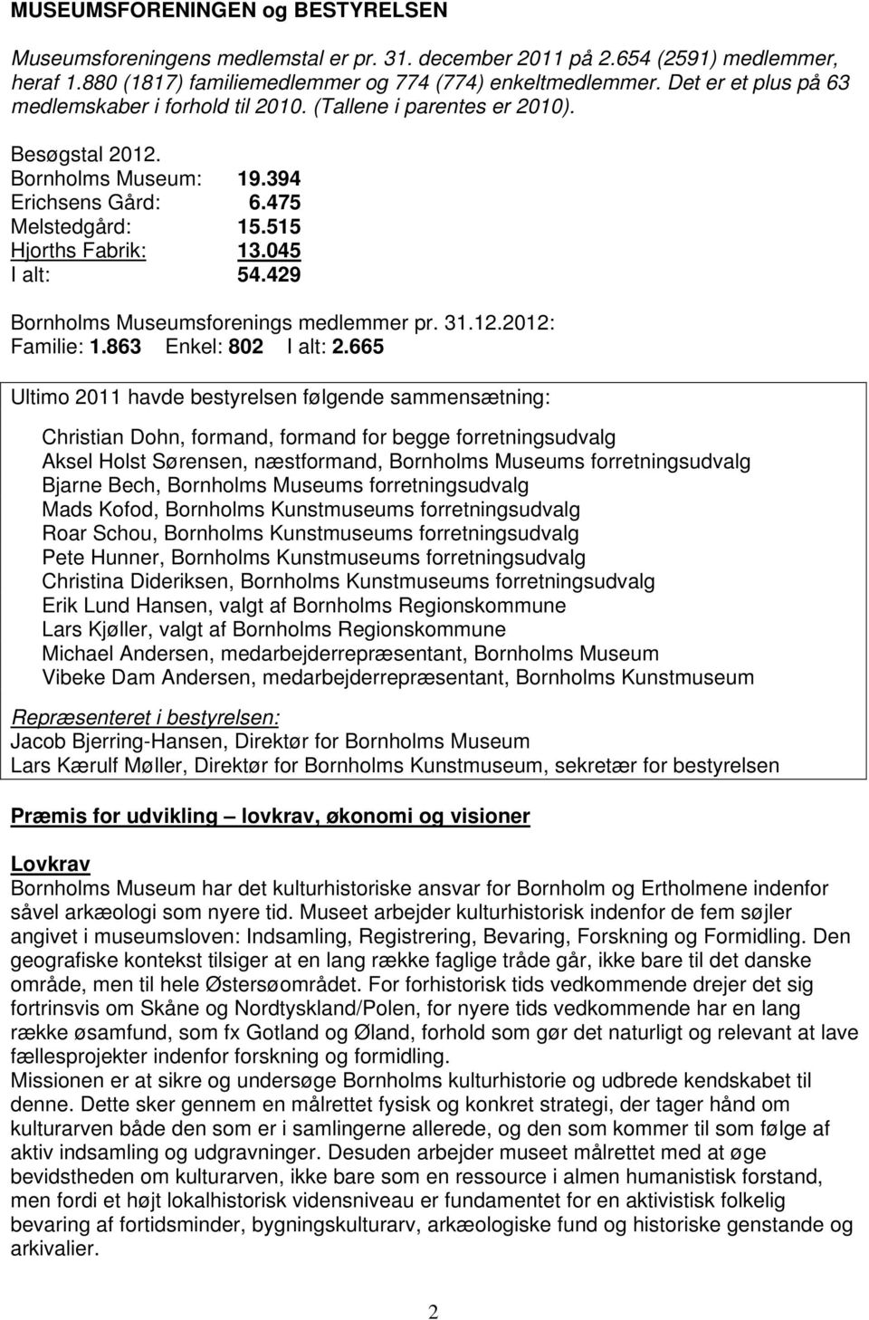 429 Bornholms Museumsforenings medlemmer pr. 31.12.2012: Familie: 1.863 Enkel: 802 I alt: 2.