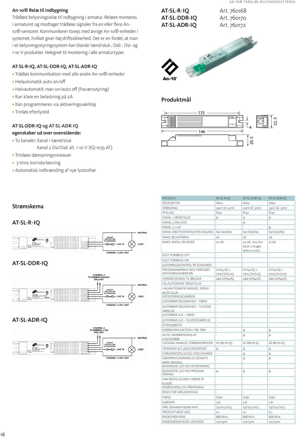 Det er en fordel, at man i et belysningsstyringssystem kan blande tænd/sluk-, Dali-, Dsi- og 1-10 V-produkter. Velegnet til montering i alle armaturtyper. AT-SL-R -IQ Art. 760168 AT-SL-DDR-IQ Art.