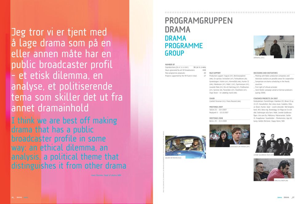 Kuvapalvelu), Bo Håkansson (Bilduppdraget SVT), Jari Mutikainen, Ester Sorri, Per Arnesen programgruppen drama drama programme group Number of Coproductions (as at 31.12.