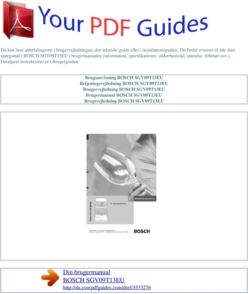 Din brugermanual BOSCH SGV09T13EU - PDF Free Download