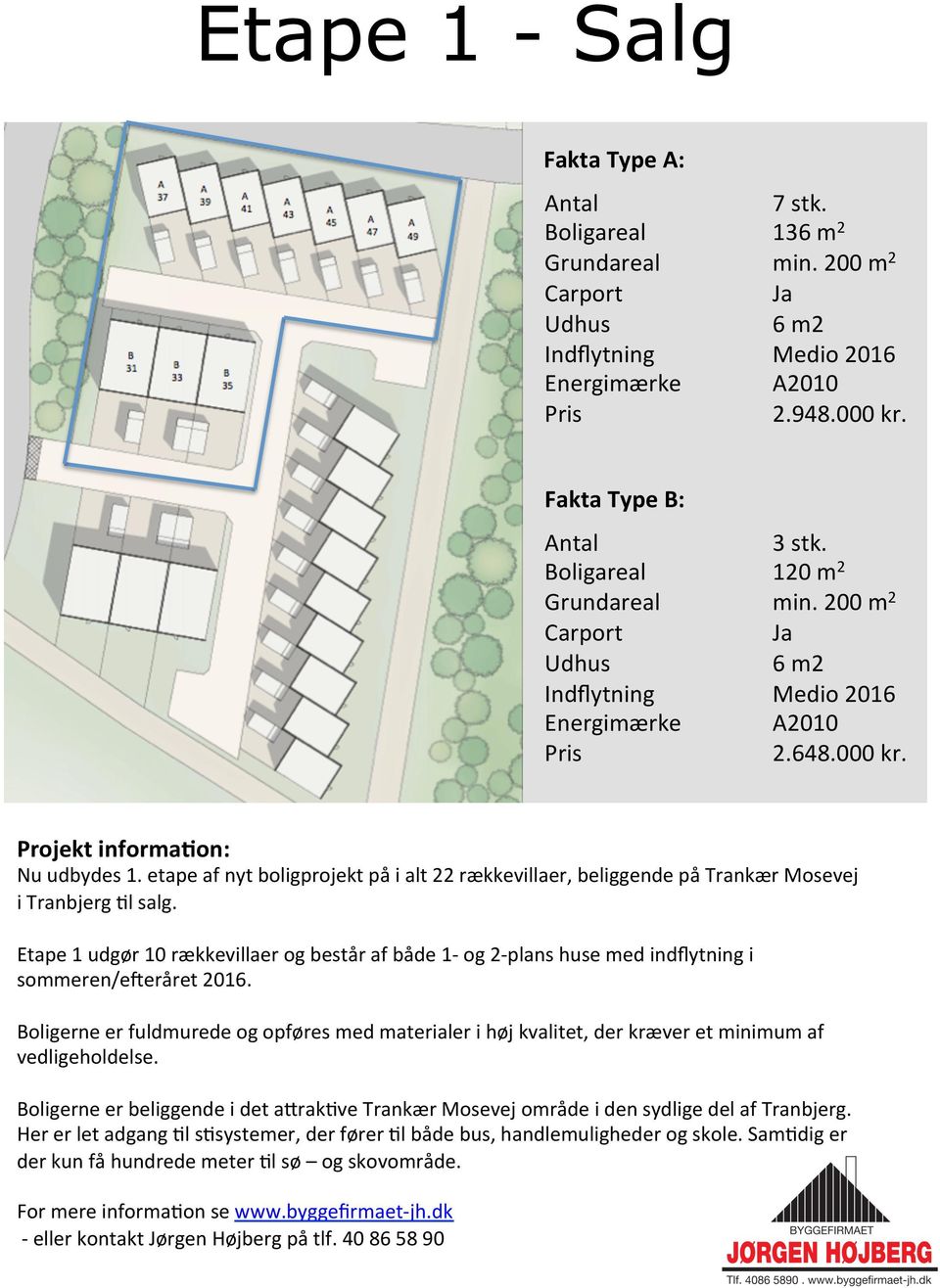 etape af nyt boligprojekt på i alt 22 rækkevillaer, beliggende på Trankær Mosevej i Tranbjerg Ql salg.