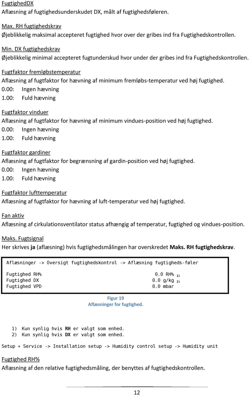 Fugtfaktor fremløbstemperatur Aflæsning af fugtfaktor for hævning af minimum fremløbs-temperatur ved høj fugtighed. 0.00: Ingen hævning 1.