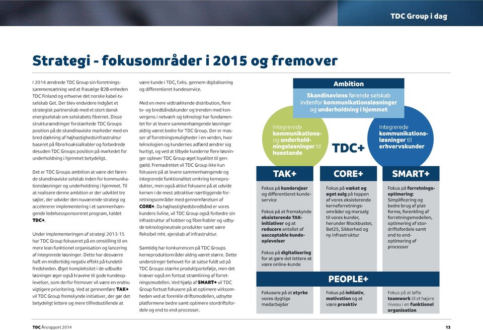 Disse strukturændringer forstærkede TDC Groups position på de skandinaviske markeder med en bred dækning af højhastighedsinfrastruktur baseret på fibre/koaksialkabler og forbedrede desuden TDC Groups