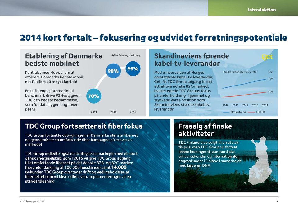 fortsætter sit fiber fokus TDC Group fortsatte udbygningen af Danmarks største fibernet og gennemførte en omfattende fiber kampagne på erhvervsmarkedet TDC Group indledte også et strategisk