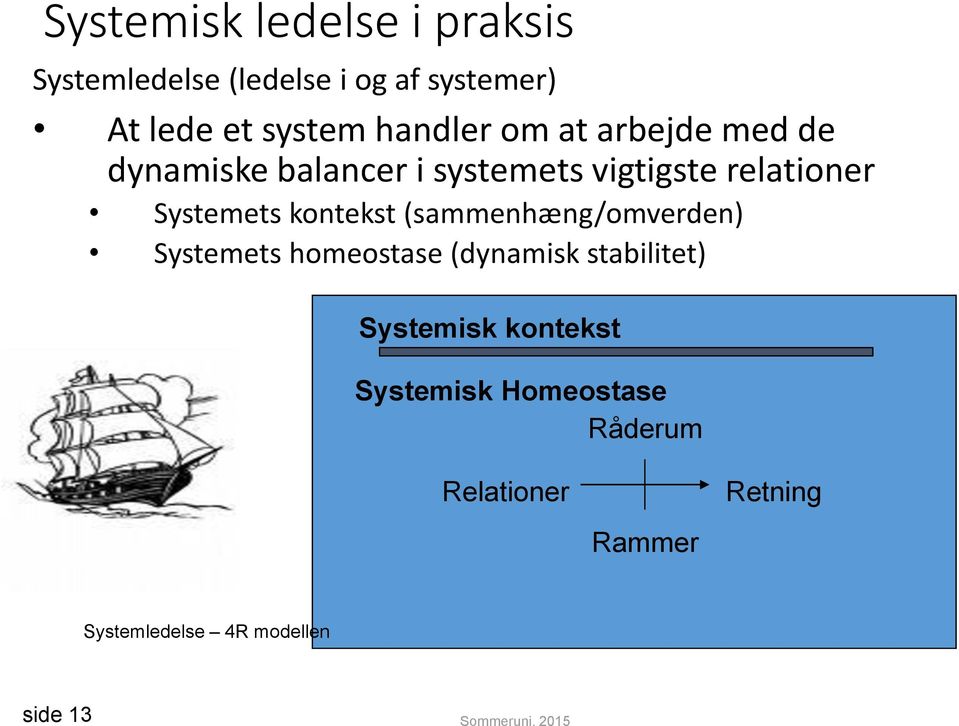 kontekst (sammenhæng/omverden) Systemets homeostase (dynamisk stabilitet) Systemisk kontekst
