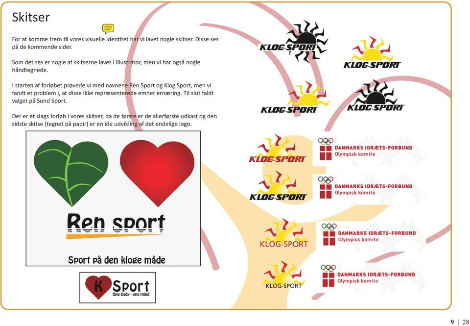 I starten af forløbet prøvede vi med navnene Ren Sport og Klog Sport, men vi fandt et problem i, at disse ikke repræsenterede emnet