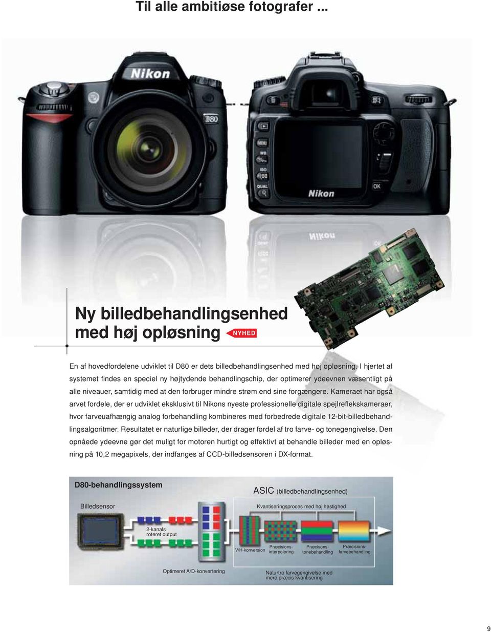 Kameraet har også arvet fordele, der er udviklet eksklusivt til Nikons nyeste professionelle digitale spejlrefl ekskameraer, hvor farveuafhængig analog forbehandling kombineres med forbedrede