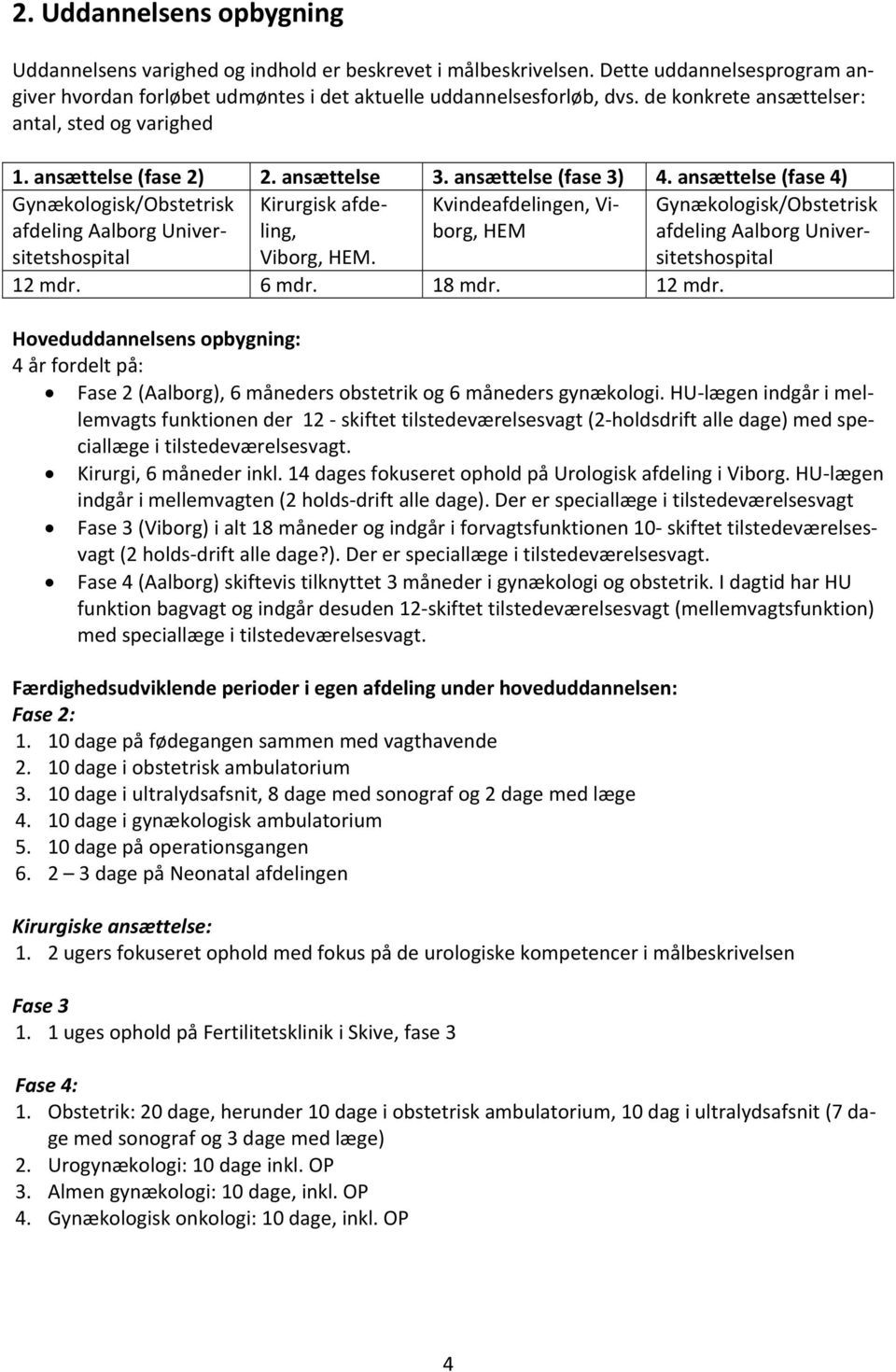ansættelse (fase 4) Gynækologisk/Obstetrisk afdeling Aalborg Universitetshospital Kirurgisk afdeling, Viborg, HEM.