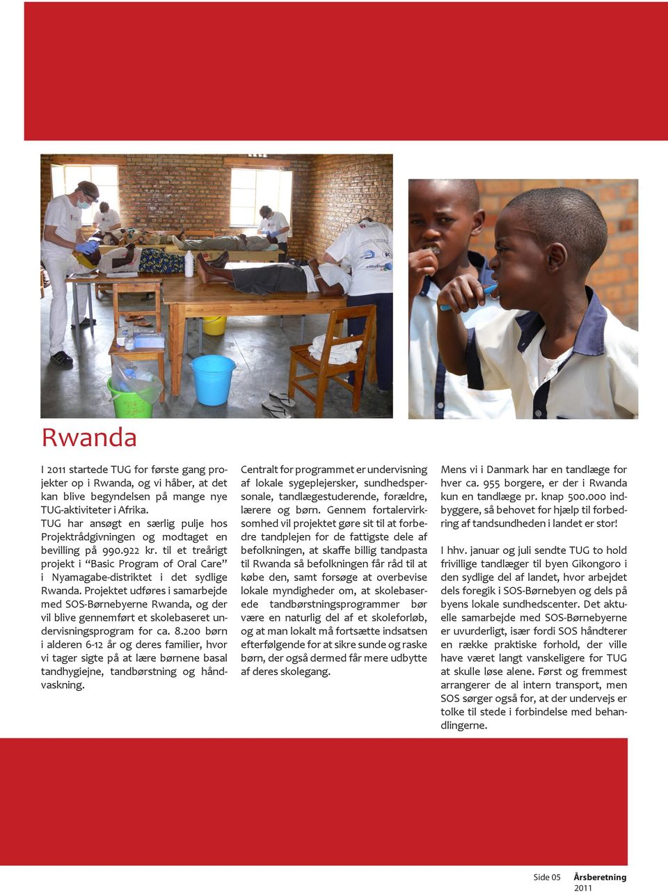 Projektet udføres i samarbejde med SOS-Børnebyerne Rwanda, og der vil blive gennemført et skolebaseret undervisningsprogram for ca. 8.