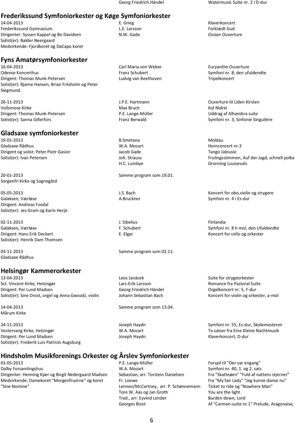 Schubert Symfoni nr. 8, den ufuldendte Dirigent: Thomas Munk- Petersen Ludvig van Beethoven Tripelkoncert Solist(er): Bjarne Hansen, Brian Friisholm og Peter Siegmund. 26-11- 2013 J.P.E.