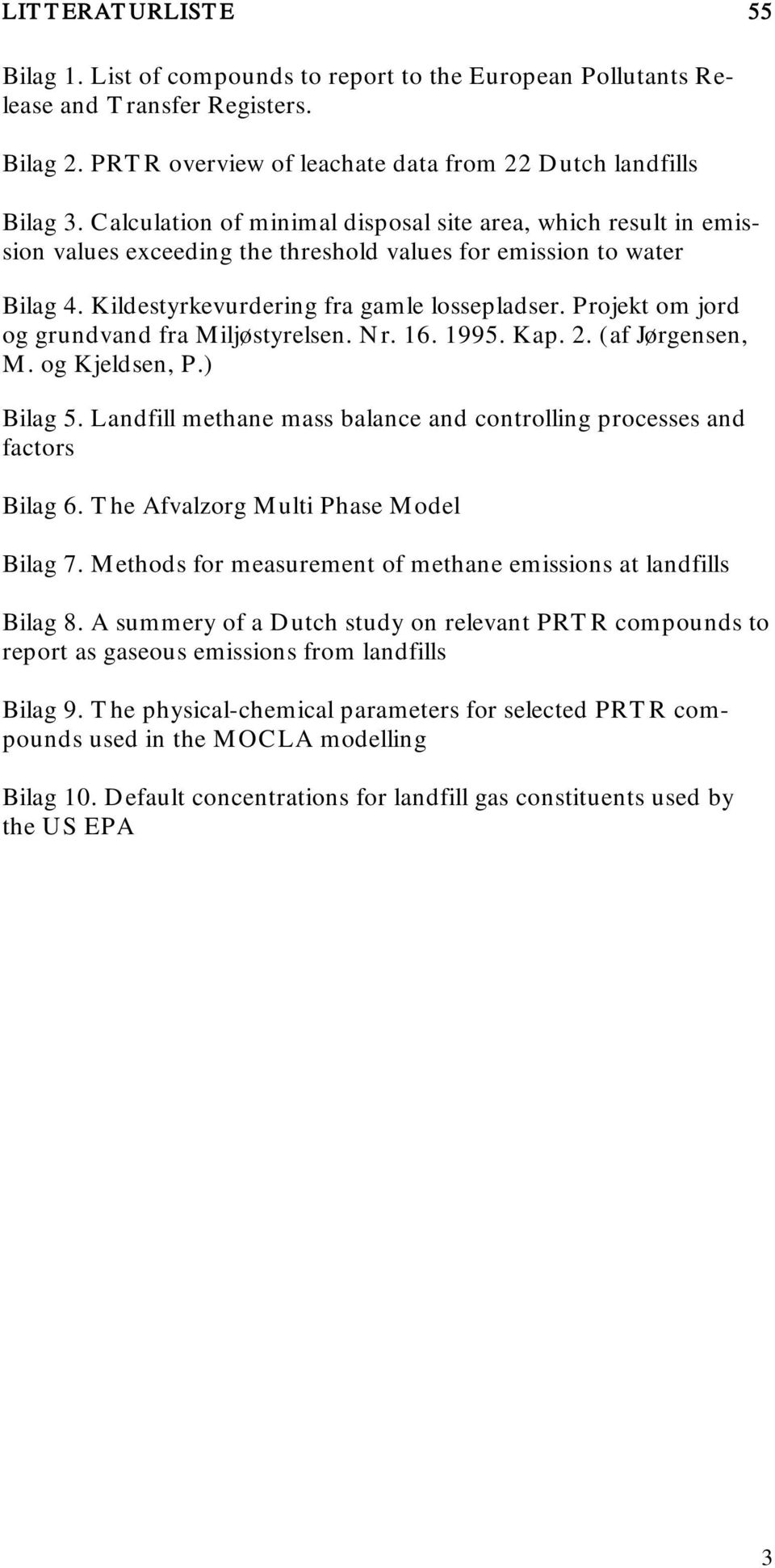 Projekt om jord og grundvand fra Miljøstyrelsen. Nr. 16. 1995. Kap. 2. (af Jørgensen, M. og Kjeldsen, P.) Bilag 5. Landfill methane mass balance and controlling processes and factors Bilag 6.