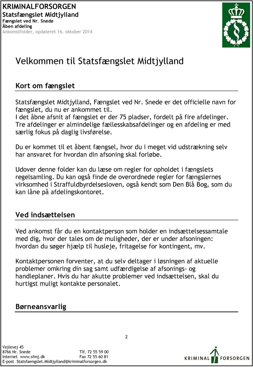 Ankomstfolder Statsfængslet Midtjylland - PDF Gratis download