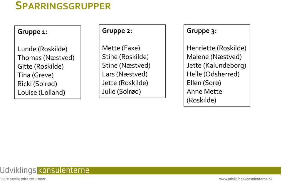 (Næstved) Lars (Næstved) Jette (Roskilde) Julie (Solrød) Gruppe 3: Henriette (Roskilde)