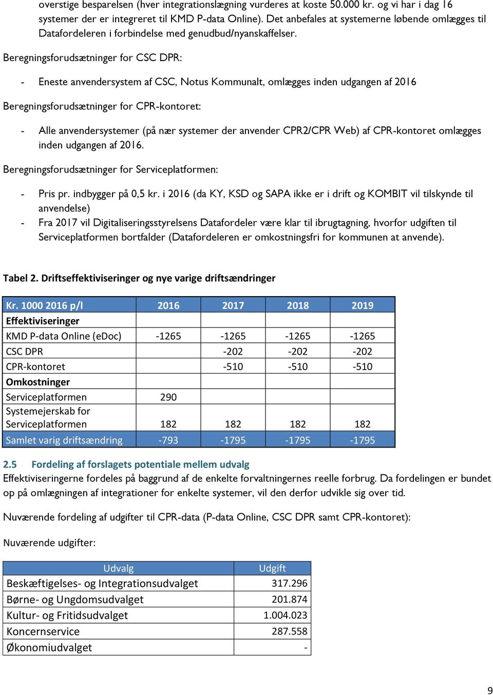 Beregningsforudsætninger for CSC DPR: - Eneste anvendersystem af CSC, Notus Kommunalt, omlægges inden udgangen af 2016 Beregningsforudsætninger for CPR-kontoret: - Alle anvendersystemer (på nær
