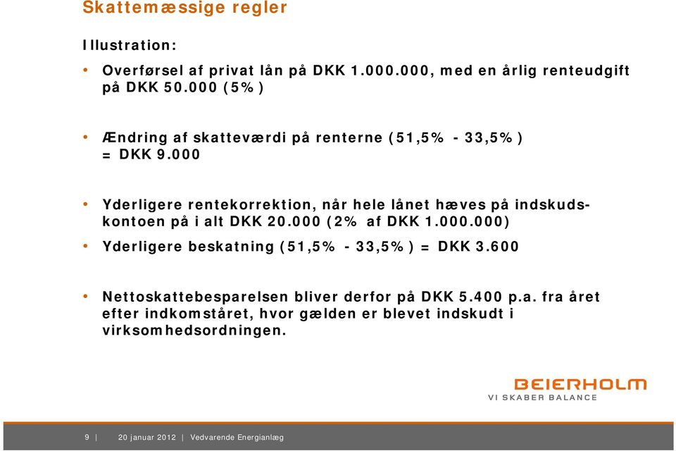 Yderligere rentekorrektion, k når hele lånet hæves på indskuds- d kontoen på i alt DKK 2. (2% af DKK 1.