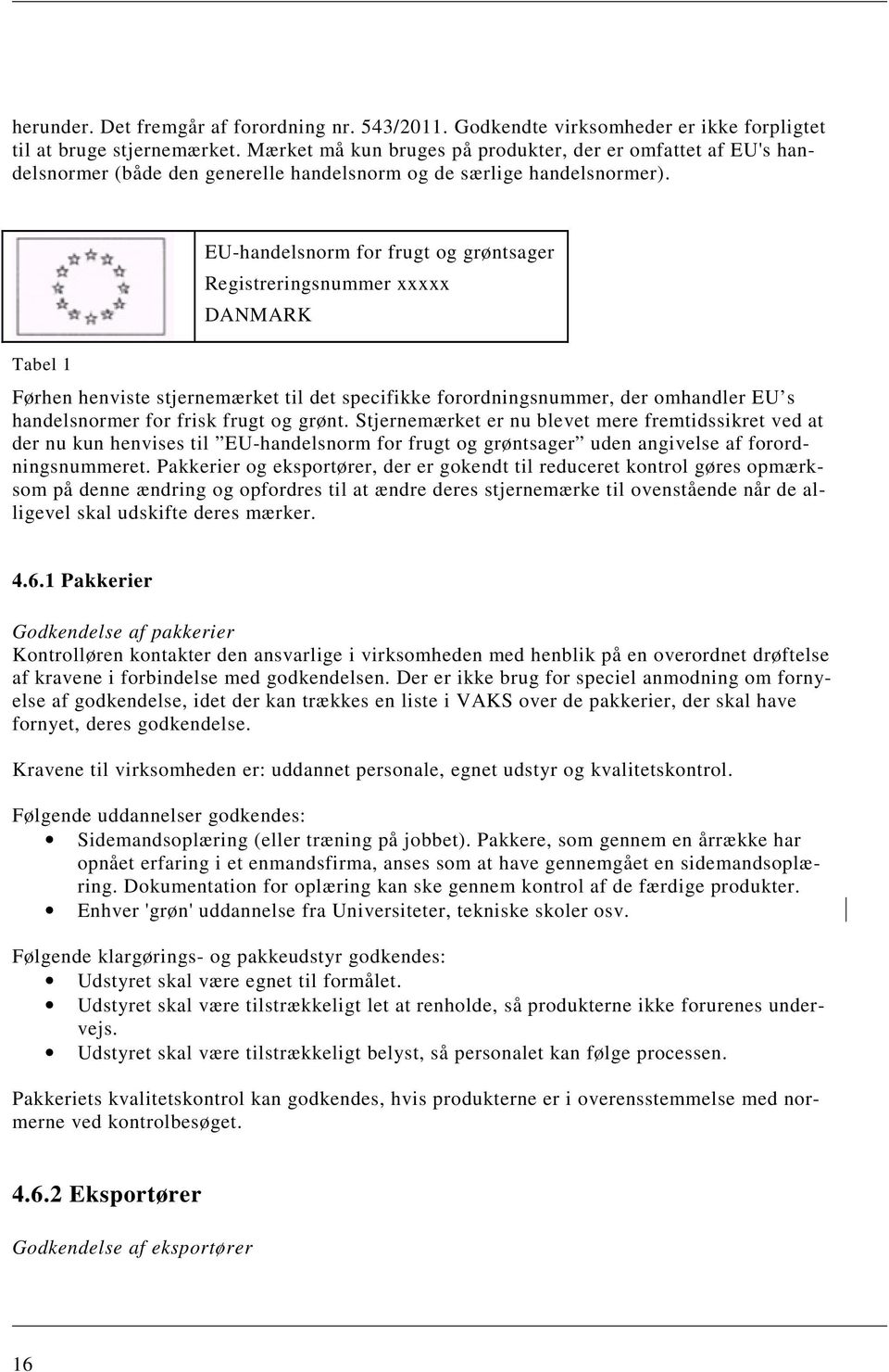 Tabel 1 EU-handelsnorm for frugt og grøntsager Registreringsnummer xxxxx DANMARK Førhen henviste stjernemærket til det specifikke forordningsnummer, der omhandler EU s handelsnormer for frisk frugt
