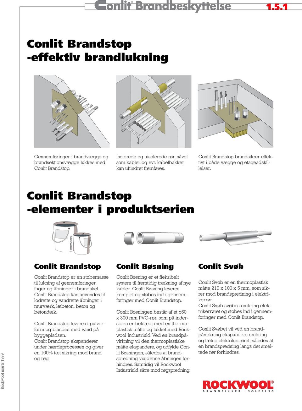 Conlit Brandstop -elementer i produktserien Conlit Brandstop Conlit Bøsning Conlit Svøb Conlit Brandstop er en støbemasse til lukning af gennemføringer, fuger og åbninger i brandskel.