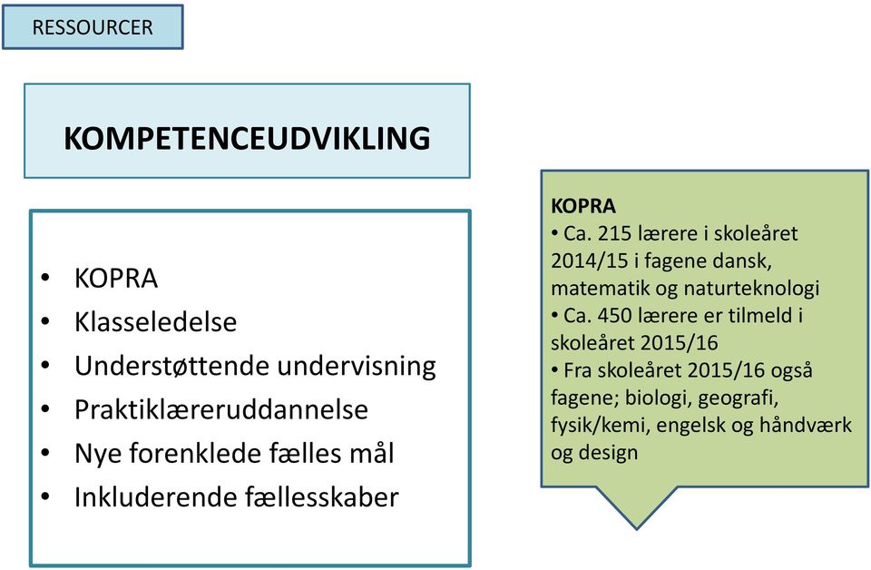 215 lærere i skoleåret 2014/15 i fagene dansk, matematik og naturteknologi Ca.