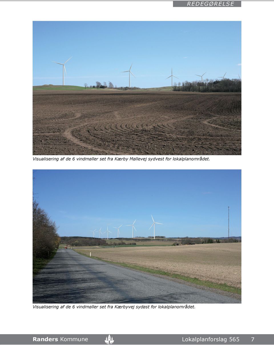 Visualisering af de 6 vindmøller set fra Kærbyvej